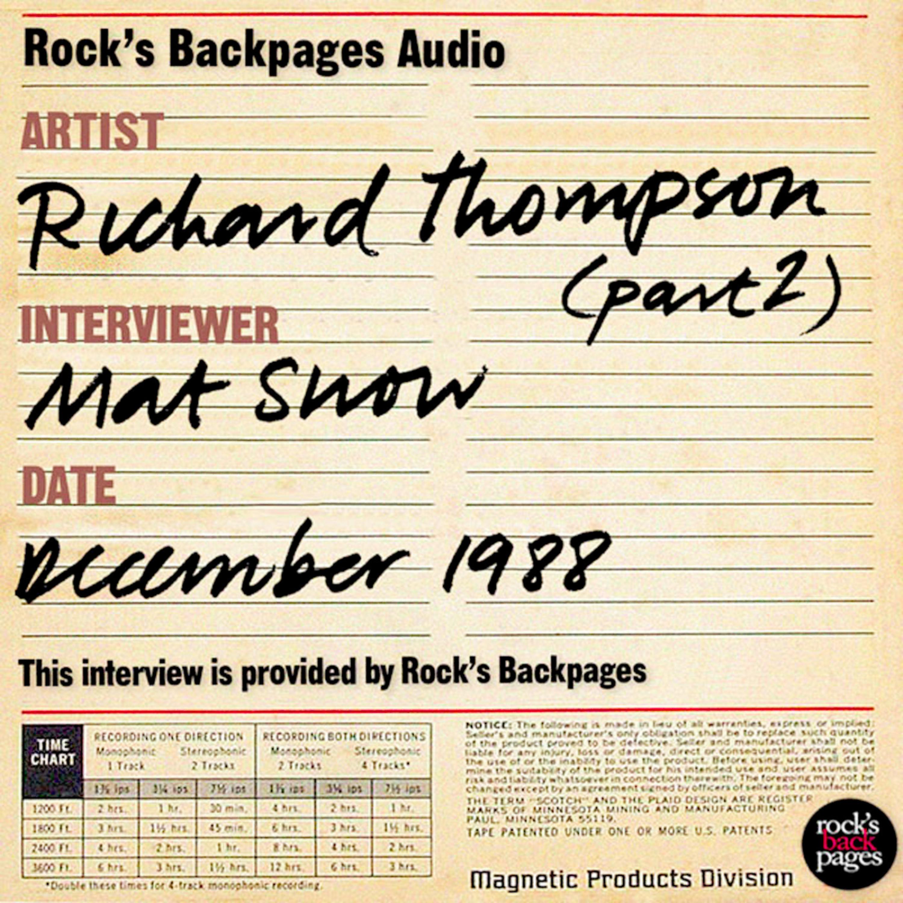 Постер альбома Richard Thompson Interviewed By Mat Snow - Part 2