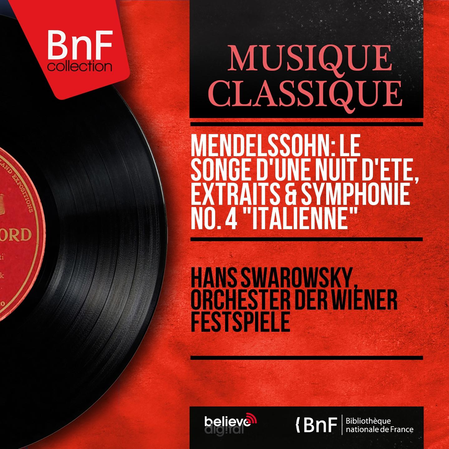 Постер альбома Mendelssohn: Le Songe d'une nuit d'été, extraits & Symphonie No. 4 "Italienne" (Mono Version)