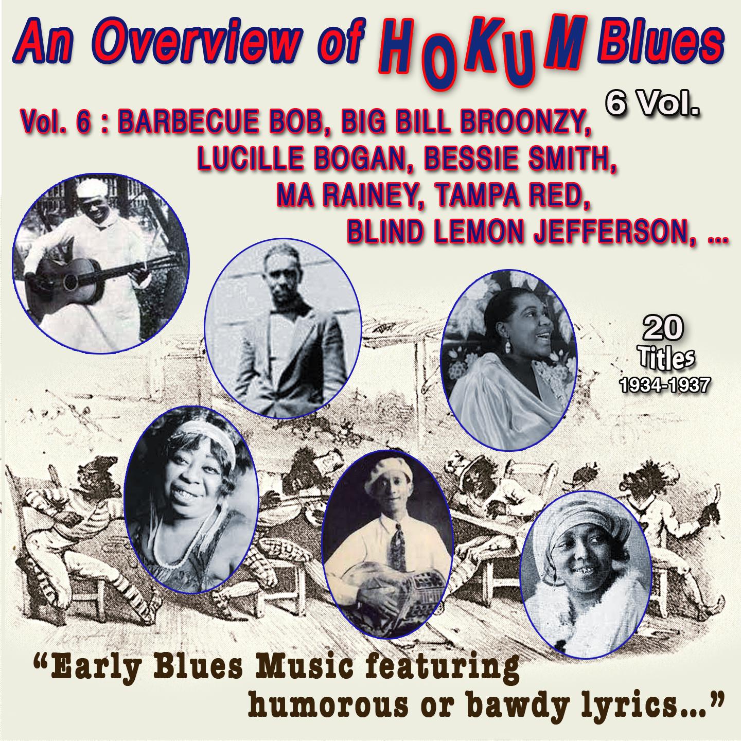 Постер альбома An Overview of Hokum Blues 6 Vol. Vol. 6 : Barbecue Bob - Bib Bill Broonzy - Lucille Bogan - Bessie Smith - Ma Rainey - Tampa Red - Blind Lemon Jefferson .... Early blues music
