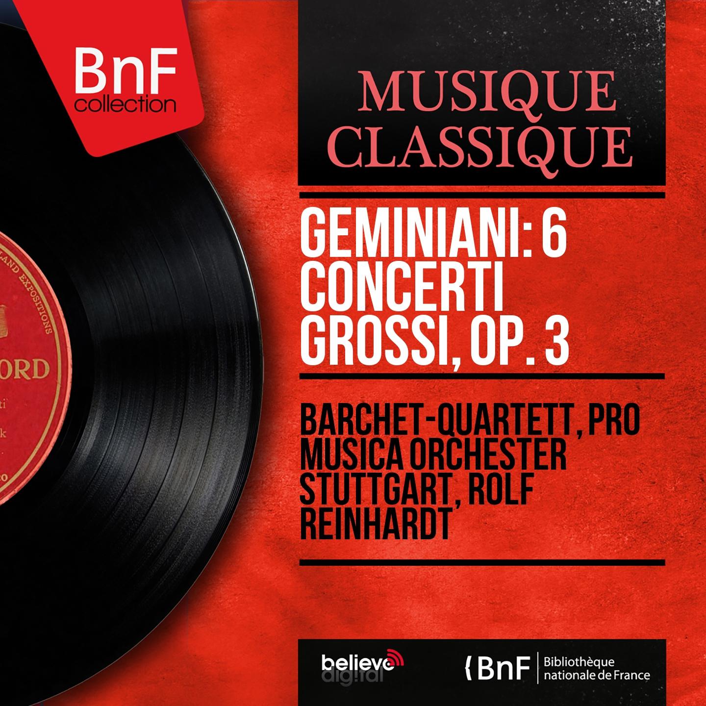 Постер альбома Geminiani: 6 Concerti grossi, Op. 3 (Mono Version)