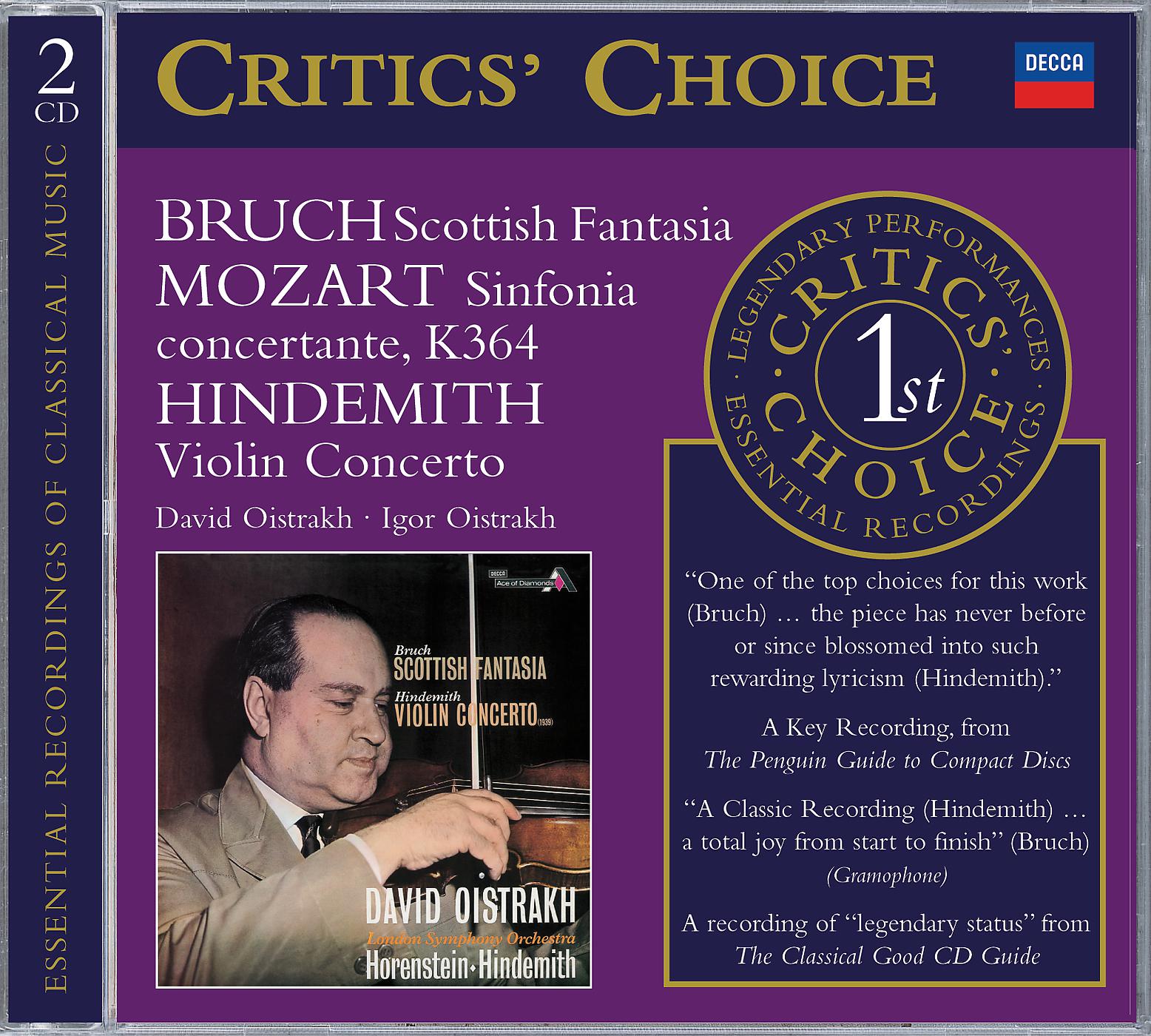 Постер альбома Mozart: Sinfonia Concertante/Bruch: Scottish Fantasia; Hindemith: Violin Concerto