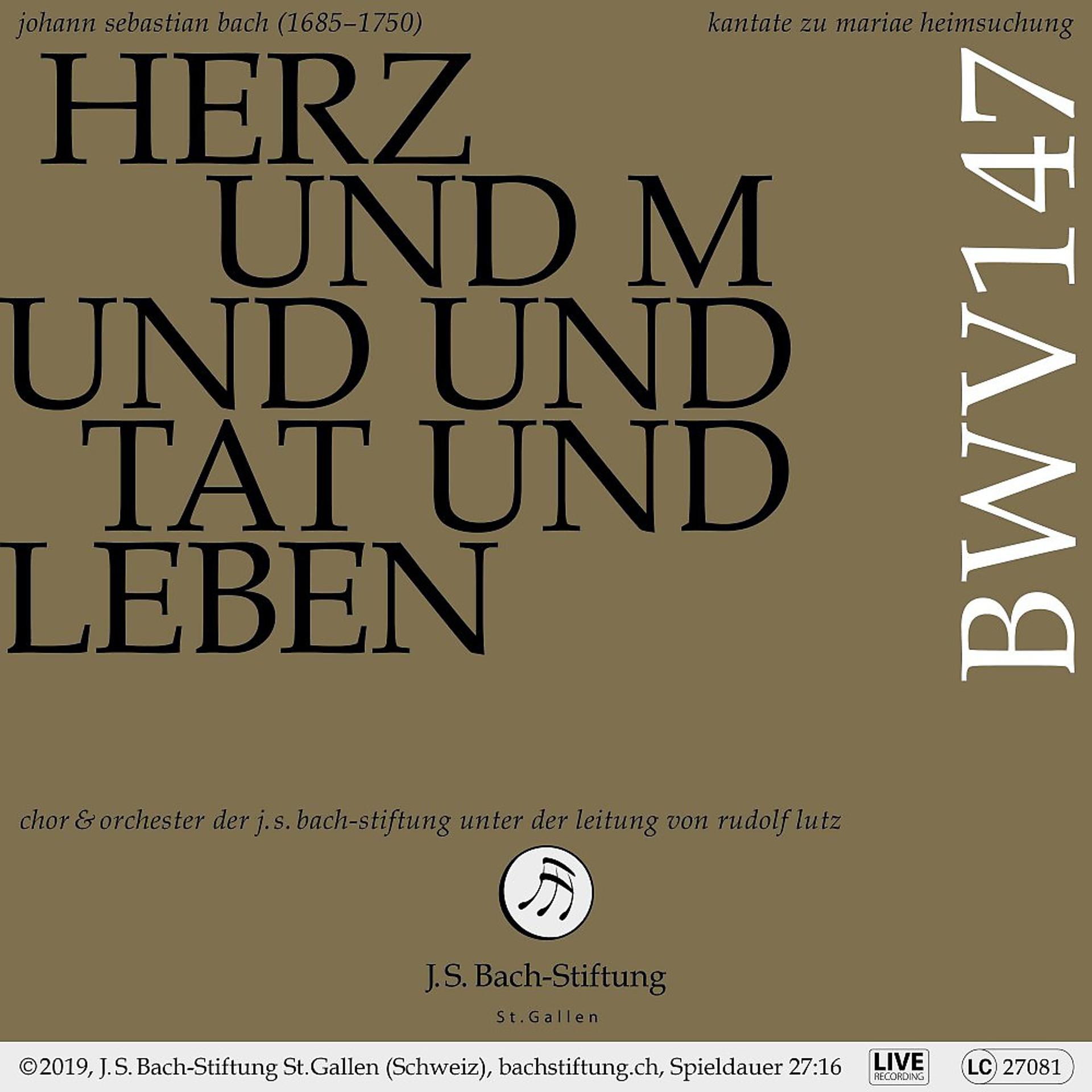Постер альбома Bachkantate, BWV 147 - Herz und Mund und Tat und Leben (Live)