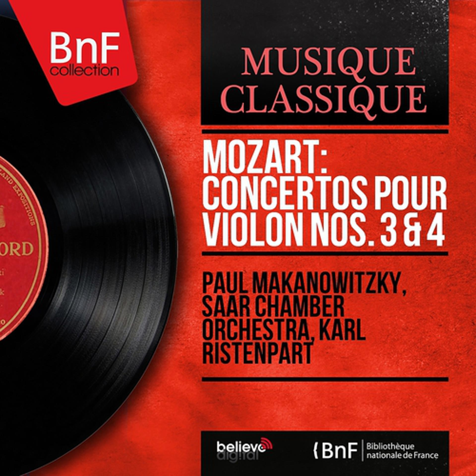Постер альбома Mozart: Concertos pour violon Nos. 3 & 4 (Mono Version)